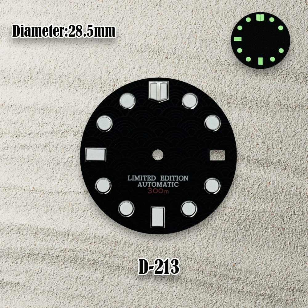 28.5mm NH35 Dial S Dial MOD SUB/SKX007 DIal FIt NH35/NH36 Movement 3/3.8 o\'clock Crown Green Luminous Watch Accessories