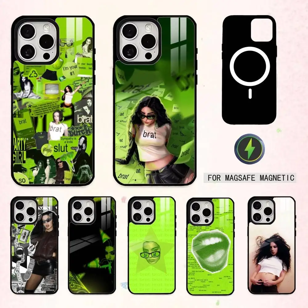 

C-Charli XCX Brat A-Album Merch Phone Case For iPhone17,16,15,14,13,12,11 Plus,Pro Max Magnetic For Magsafe Wireless Charging