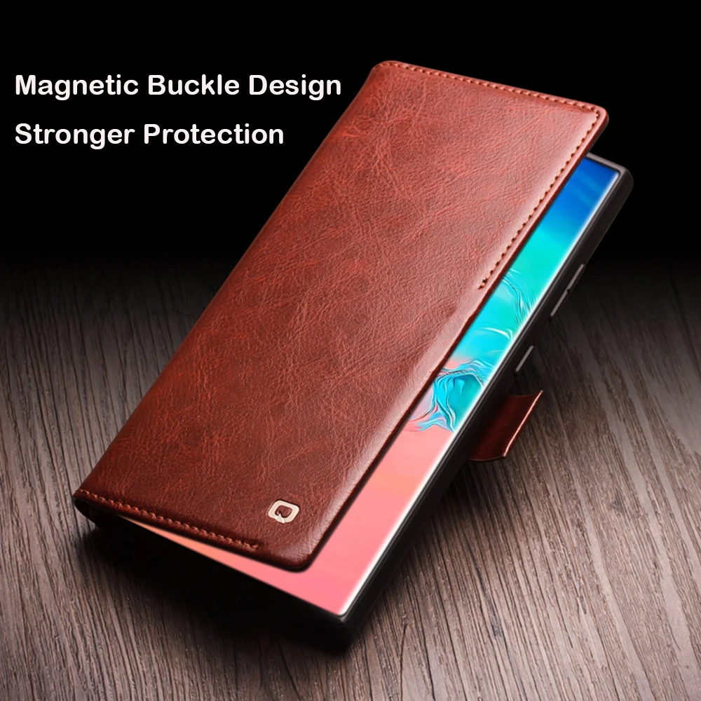QIALINO Genuine Leather Phone Case for Samsung S25+ Plus 5G Business Style Fashion Luxury with Card Slots Cover for S25 Ultra 5G