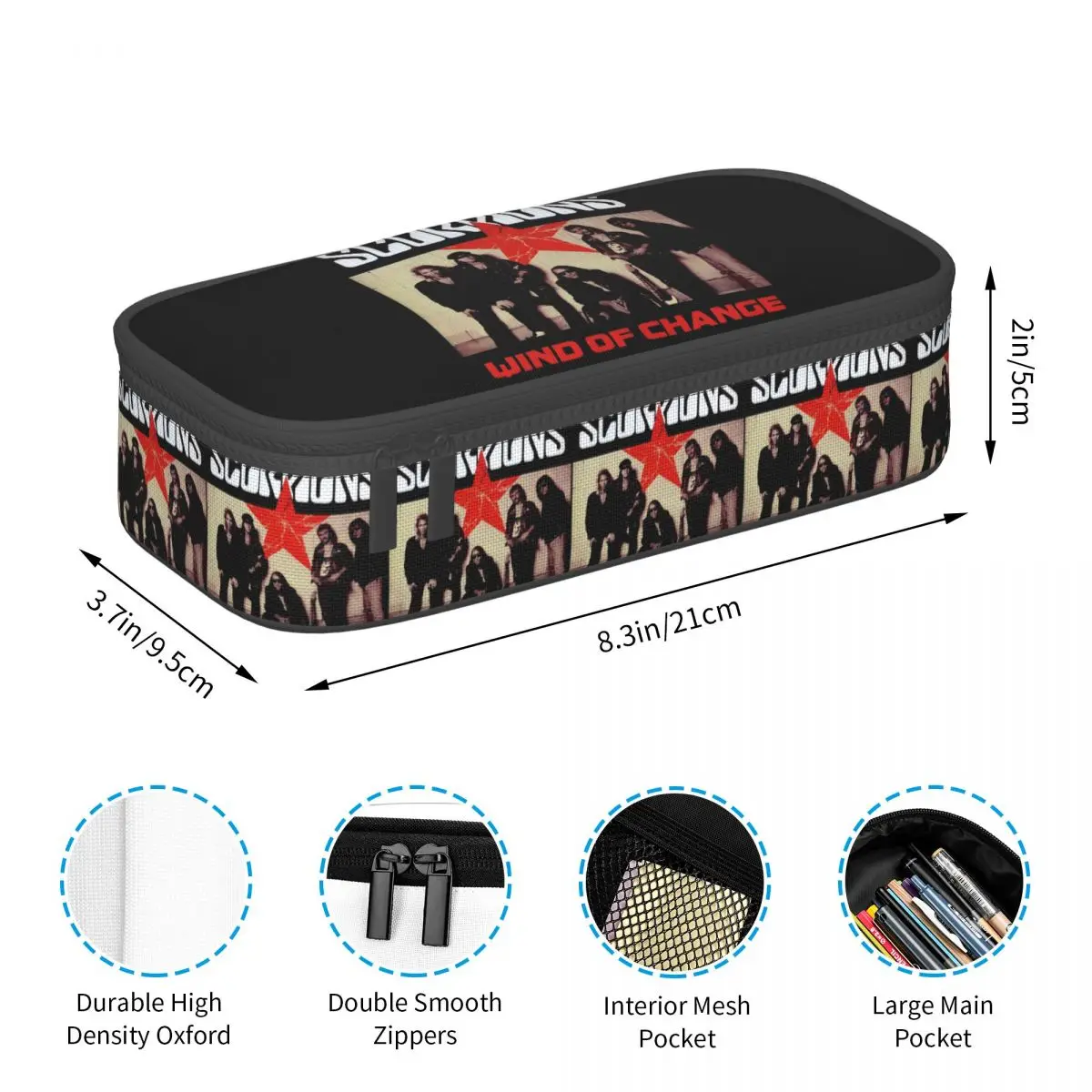 Scorpions Band Rock Pencil Case Pen Holder Storage Stationery Supplies Large Storage Pen Box Pencil Bag for Kids