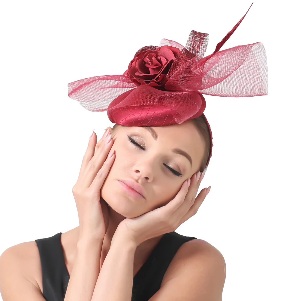 Tocado Marron con velo de flores y plumas, tocado de novia para boda, cena, ocasión, sombreros para el pelo