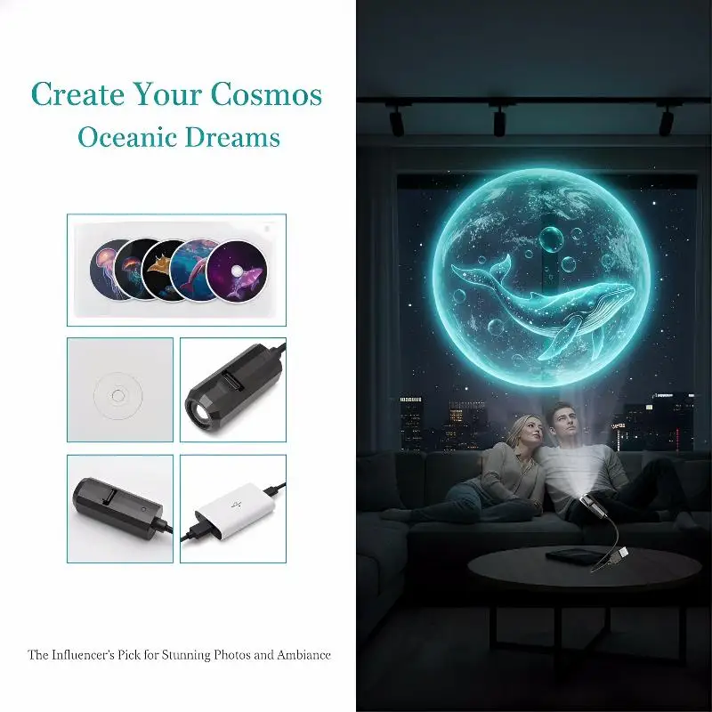 With 8pcs Marine Life Light Panels Ceiling Decorative Night Light LED USB Projector Light Ocean Projection Lamp