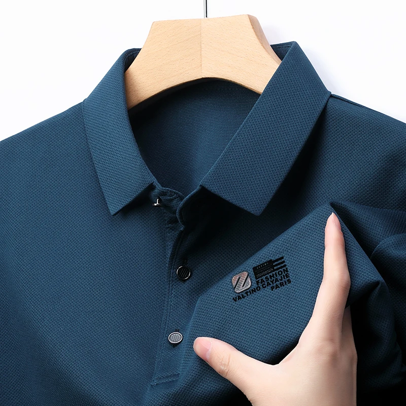 

Summer 2025 Ice Silk Short Sleeve T-shirt Polo Shirt Men's Flip Collar Casual Business Half Sleeve Men's Cool Top T-shirt