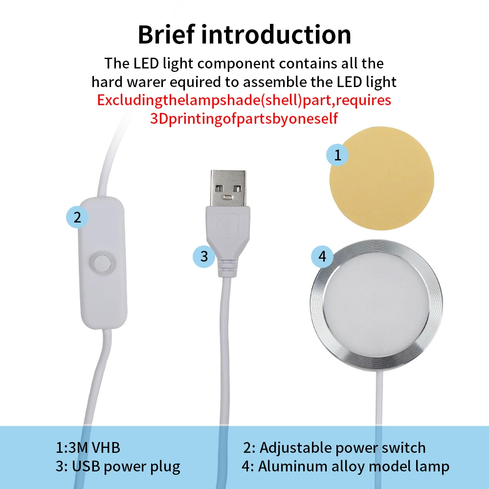 DIY Model 001 Hardware for Bambu Lab Warm White/Multicolor Bambulab Lamp Kit LED Lamp Parts (Lamp Housing Not Included)