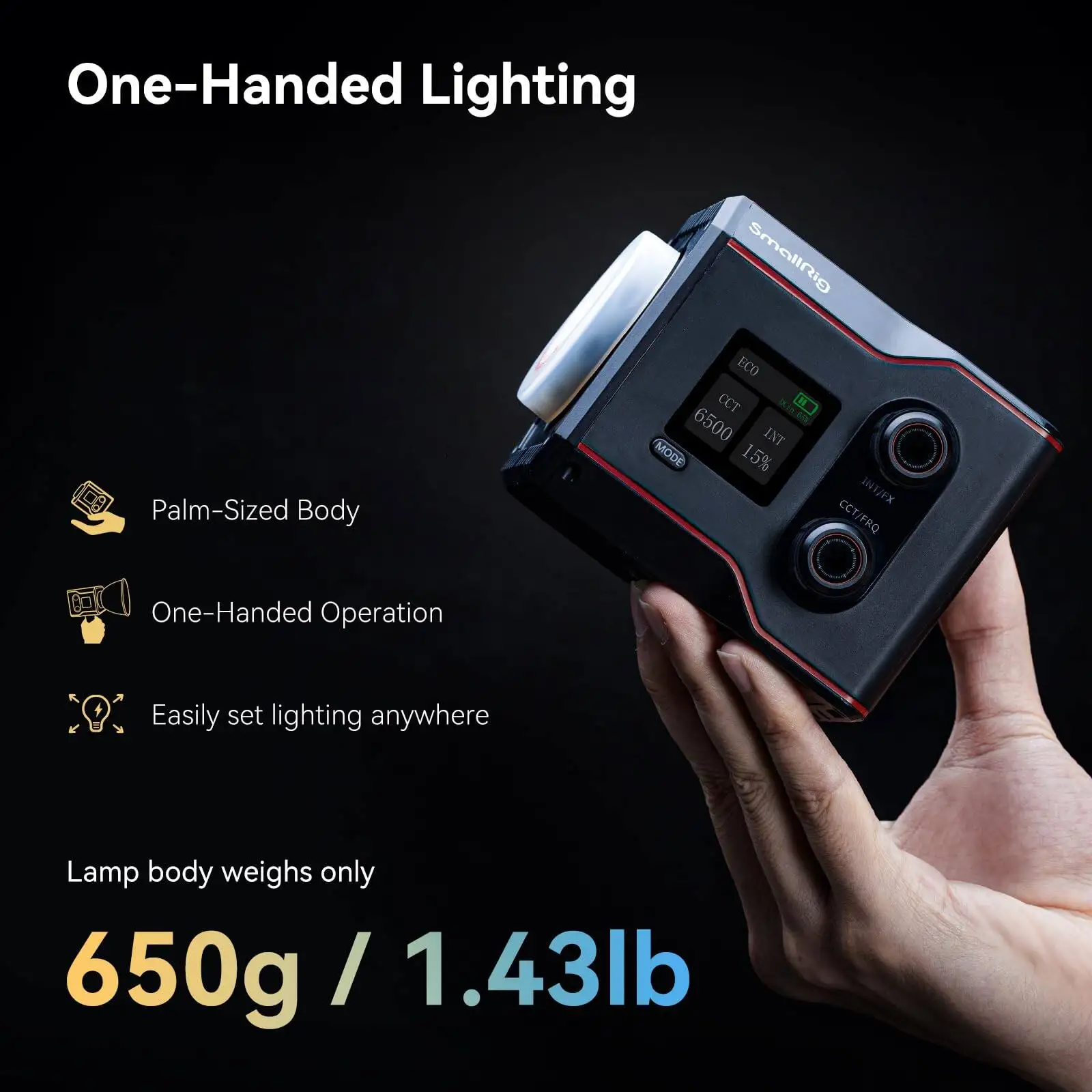 

SmallRig RC 60B 60W COB Video Light 3400mAh 45Min CRI97 2700K-6500K 9 FX Effects 650g USB-C PD 100W 23dB Silent