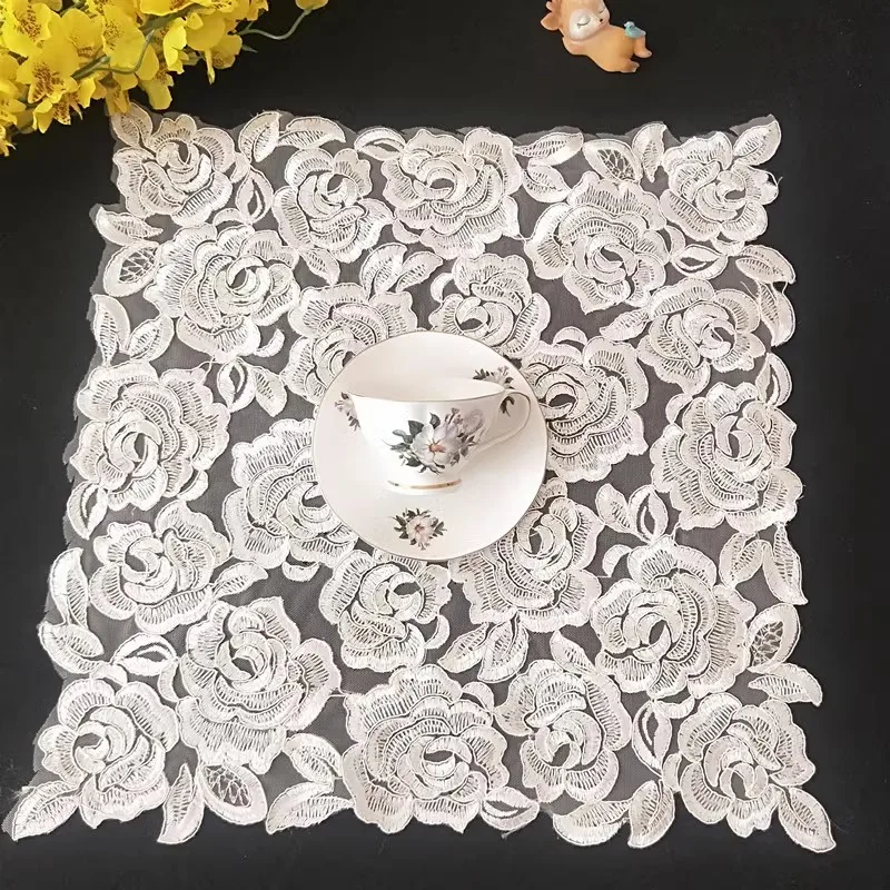 

Luxury mesh rose flower Embroidery table cloth cover party wedding tablecloth kitchen Christmas Table decoration and accessories