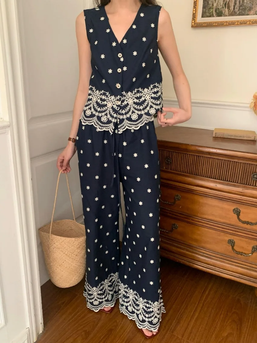 Alien Kitty Chic Women Slim Suits Gentle Daily Florals Summer Vest Coats Wide Leg Straight Pants 2025 Office Lady High Street