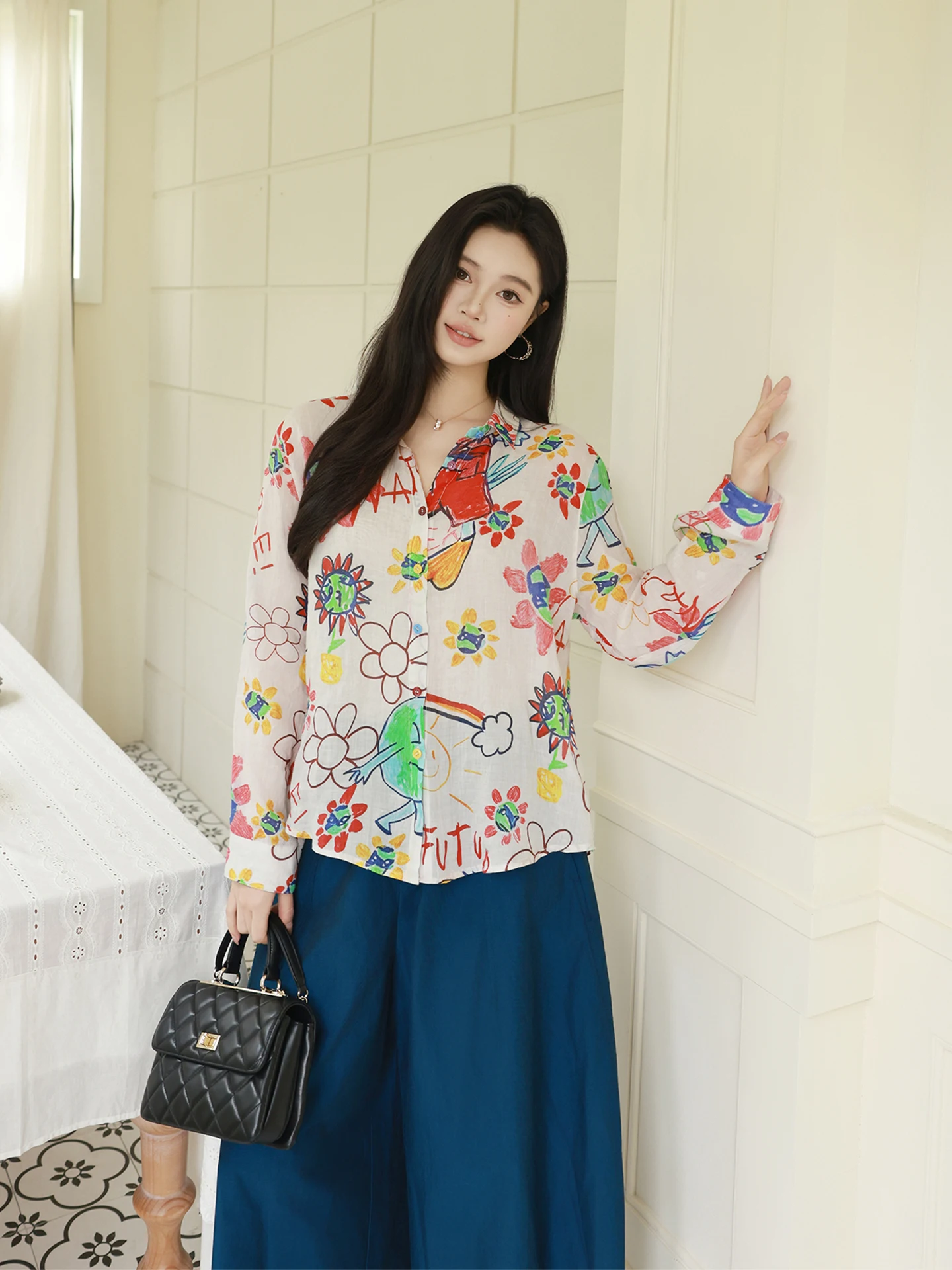 

Женская рубашка Me Graffiti Art 100 Flax Print с популярным дизайном, модная, солнцезащитная, с длинными рукавами, свободного кроя, стандартной длины рукавов