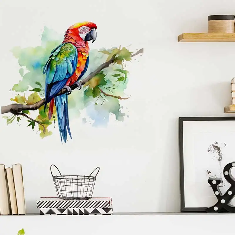 

Watercolor Parrot Wall Sticker Bathroom Toilet Decor Living Room Cabinet Refrigerator Home Decoration Decals Stickers S922