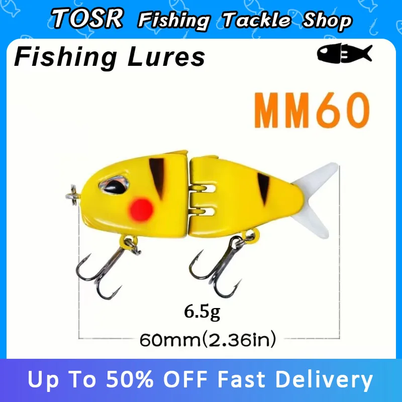 TOSR الصيد إغراء بطيئة غرق سويم 2 المفاصل الطعم 60 مللي متر 6.5 جرام عيون ثلاثية الأبعاد المواد البلاستيكية ل باس سمك السلمون المرقط المفترس إغراء Pesca