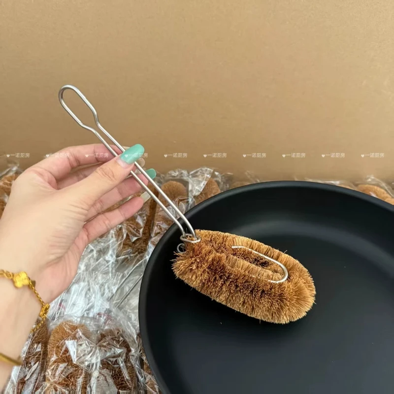 LMM natural coconut palm pot brush long handle pot washing artifact non-stick oil dishwashing household