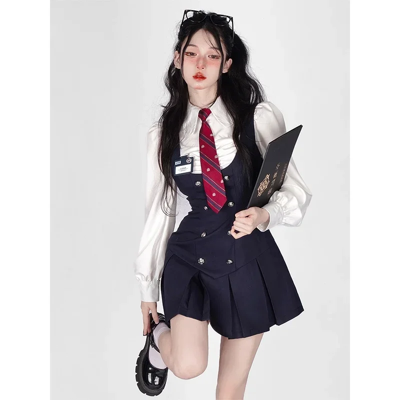 Jk Uniform Pure Desire Autumn and Winter Preppy Suspender Skirt Platycodon Grandiflorum Style Japan fashion Autumn Long sleev...