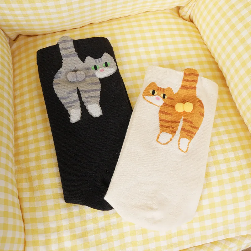 Calcetines divertidos de dibujos animados para mujer, accesorios de algodón con patrón de gato, calcetines de tubo medio, calcetín deportivo antideslizante