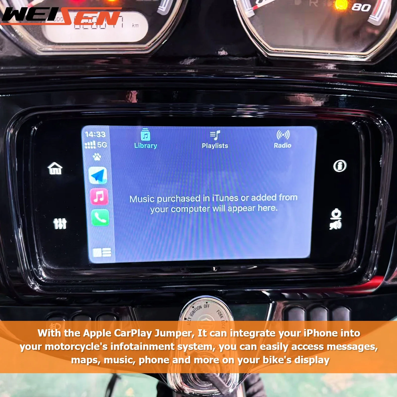 Motorcycle Apple CarPlay Jumper for 2019-2024 Harley Road Glide or Street Glide with Boom GTS Radio#76000834, #76000829A