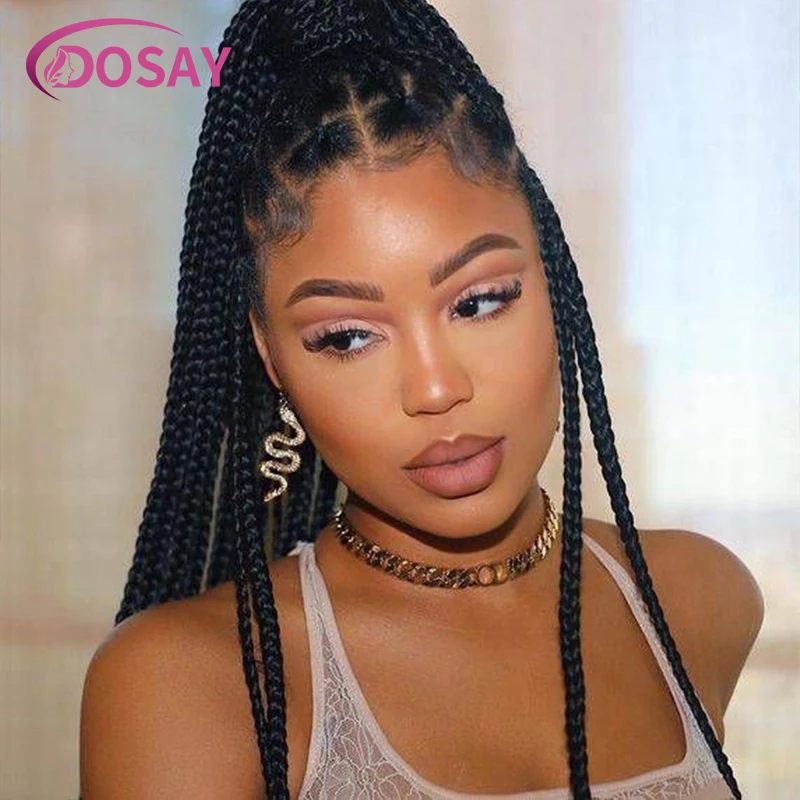 36'' Long Box Braided Wigs Synthetic Lace Front Wig Knotless Lace Braids Wig 360 Full Lace Frontal Braiding Wigs for Black Women