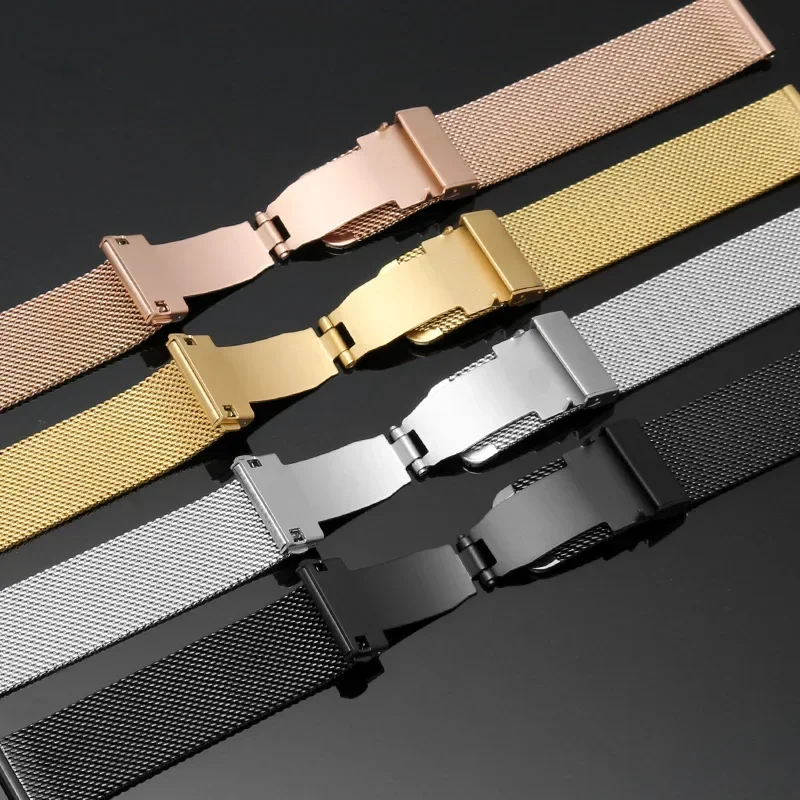 メッシュミラネーゼループウォッチバンド、クイックリリース、ステンレススチールブレスレット、調節可能なストラップ、dwウォッチ用折りたたみバックル、18mm、20mm、22mm