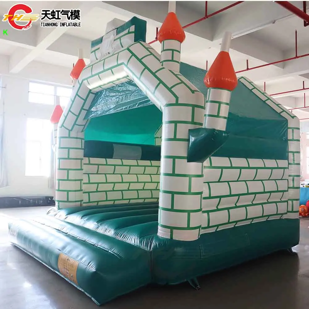 13*13ft Kasteel Gebouw Groen Springkussen Huis voor Kinderen Commercieel Opblaasbaar Lucht Springkasteel met Blower