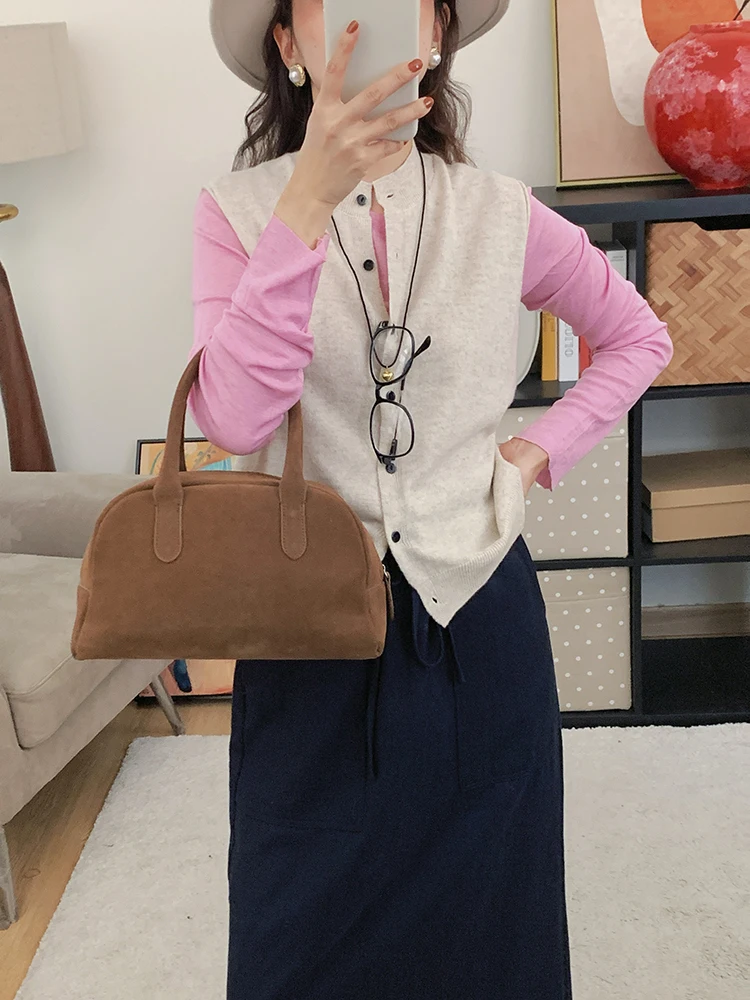 

Faionable Layering Woolen Knitted Vest Women's Svel Top Simple Design Single Button Autumn Wear Versatile Base Layer