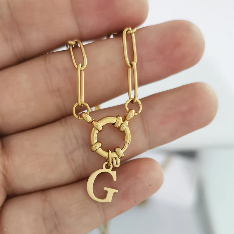 QMHJE Initial Charm A-Z Letters Necklace Women Men Choker Gold Silver Color Stainless Steel Chain 45cm Big Small Alphabet DIY