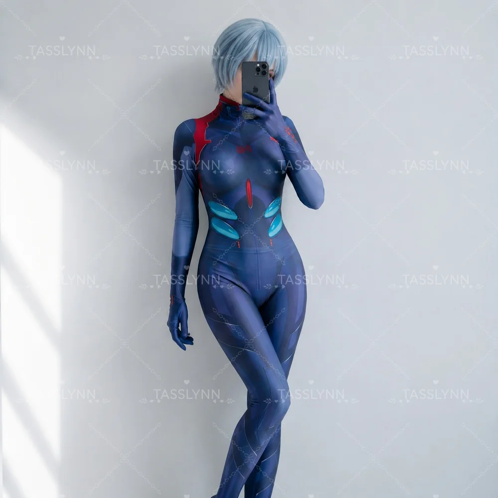 Mari Makinami Cosplay Zentai Full Bodysuit 3D Print Integrated Gloves Ayanami Rei Costume For Comic Con Studio Shooting view 6
