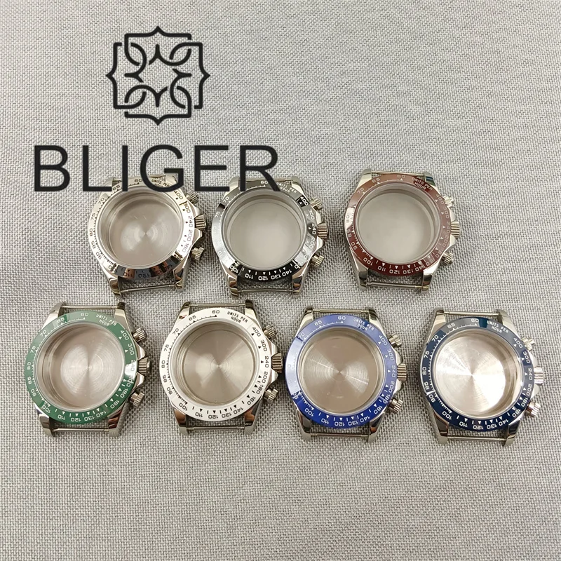 BLIGER 39mm VK63 Watch Case Silver Gold Rose Gold Sapphire Glass Fixed Bezel Fit VK63 VK64 Quartz Movement Watch Modified Parts