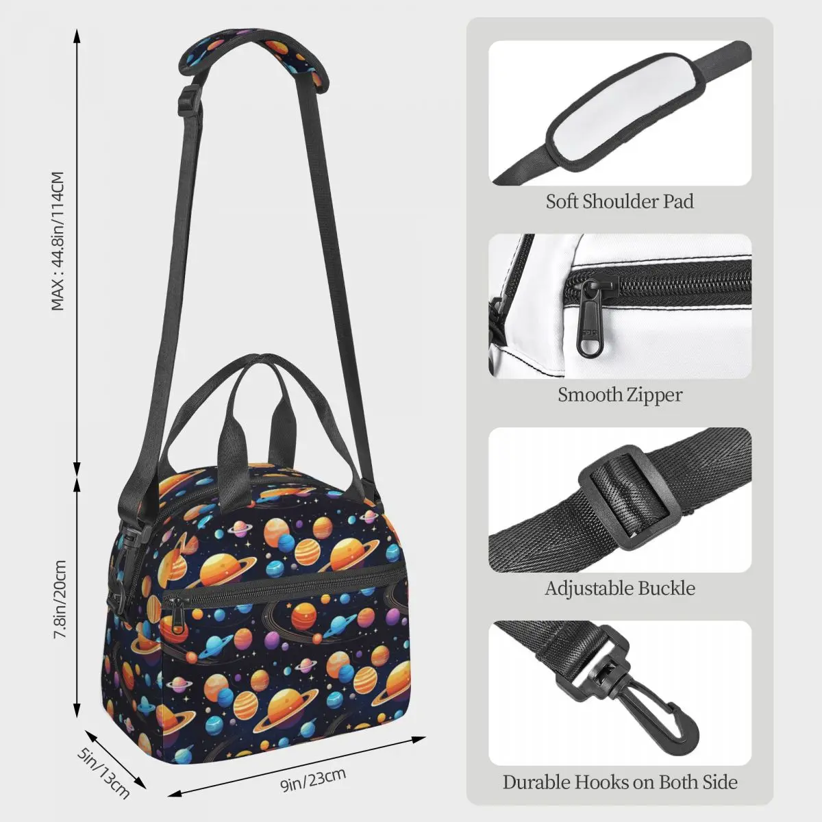 Solar System Space Planets Universe Lunch Bags Insulated Bento Box Resuable Lunch Tote Picnic Bags Thermal Bag for Woman Kids