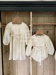 Family Matching Clothes Spring Summer Floral Dress Mother Daughter Long-sleeved 100%Cotton Dress Women Dress Baby Girl Bodysuit
