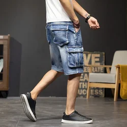 Men's Short Jeans Pants Half with Pockets Male Denim Shorts Knee Length Long Cargo Korean Fashion Hip Hop Vintage Y2k Summer Xl