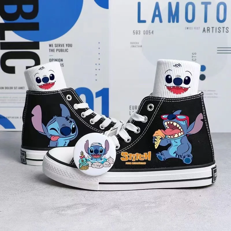 Lilo Stitch Canvas Shoes Women's Stiffy High-top Black Student Couple Low-top White Slip-on Explosions real pictures men shoes