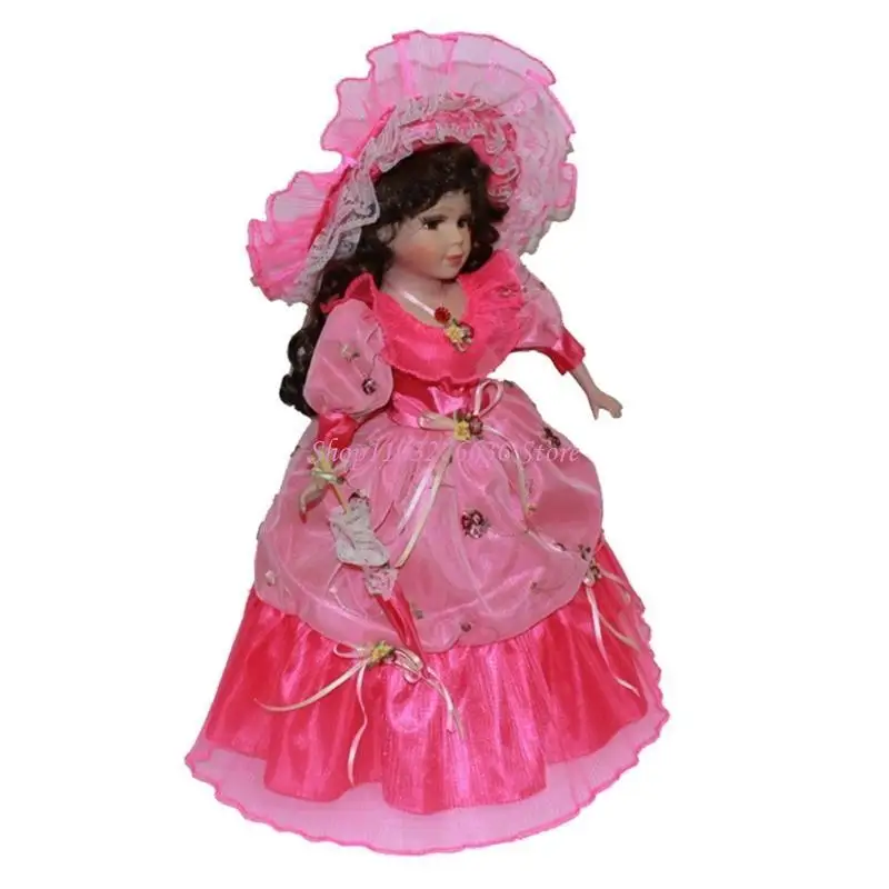 R6FD 16INCH VICTORIAN PORCELAIN DOLL DOLL ตุ๊กตาหญิงสำหรับห้องพักของขวัญที่ดีสำหรับเด็ก ๆ