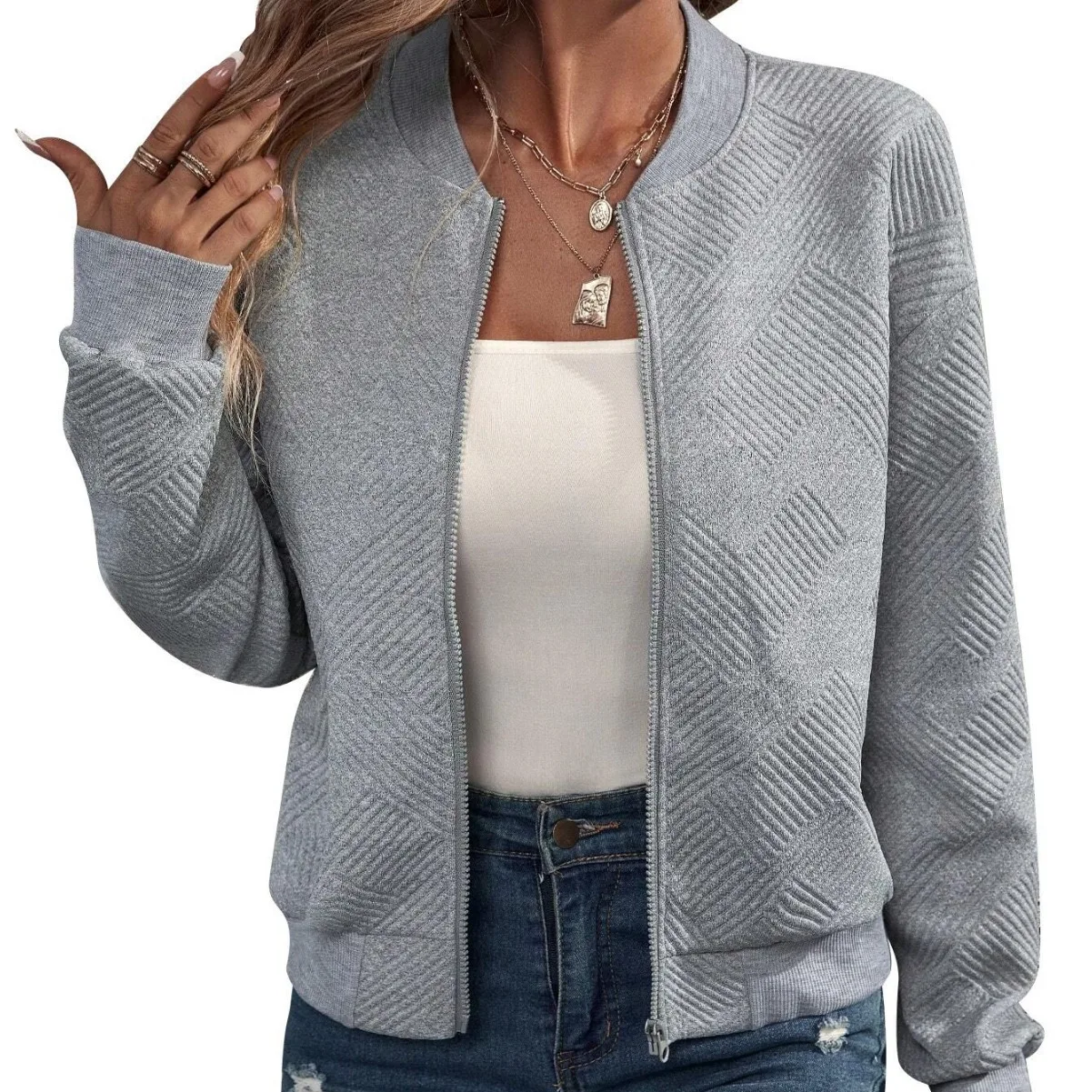 

2024 Autumn and Winter New Solid Color Zipper Jacket Baseball Collar Casual Coat for Women Winter Clothes Women