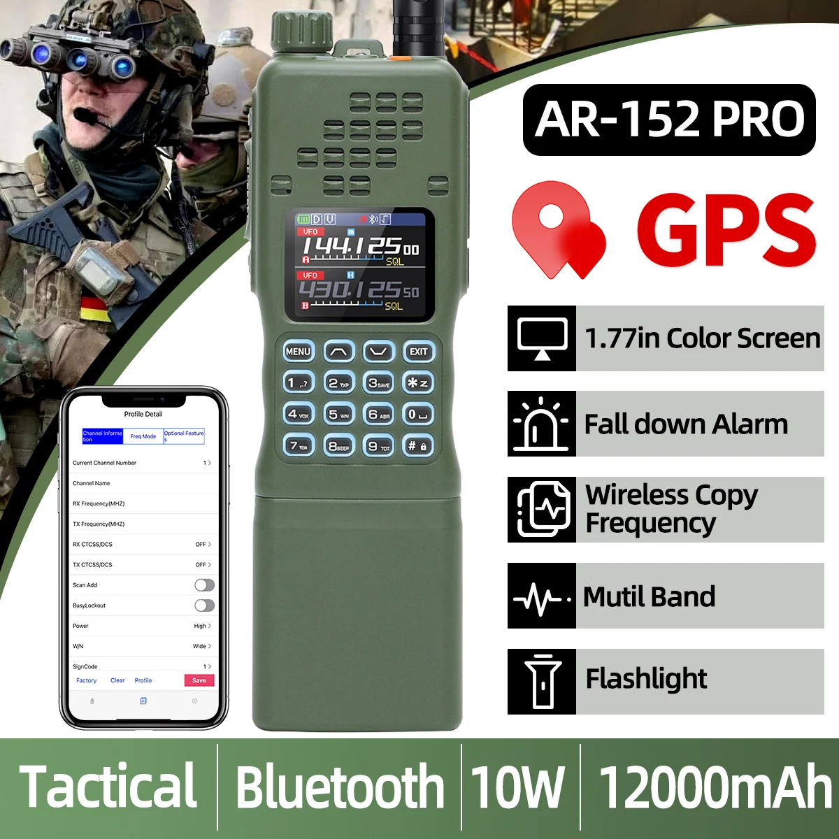 baofeng-ar-152-pro-gps-walkie-talkie-bluetooth-programming-multi-band-tri-power-12000mah-tactial-long-range-ham-radio-uv-21-pro