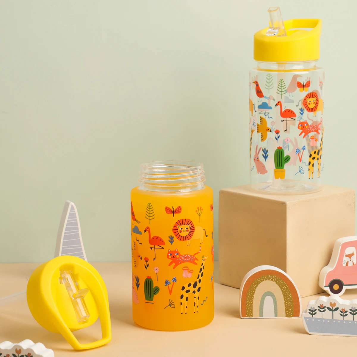 1pc Kids Sippy Cup Water Bottle Creative Cartoon Feeding Cups With Straws And Lids Spill Proof Portable Toddlers Drinkware 450ml