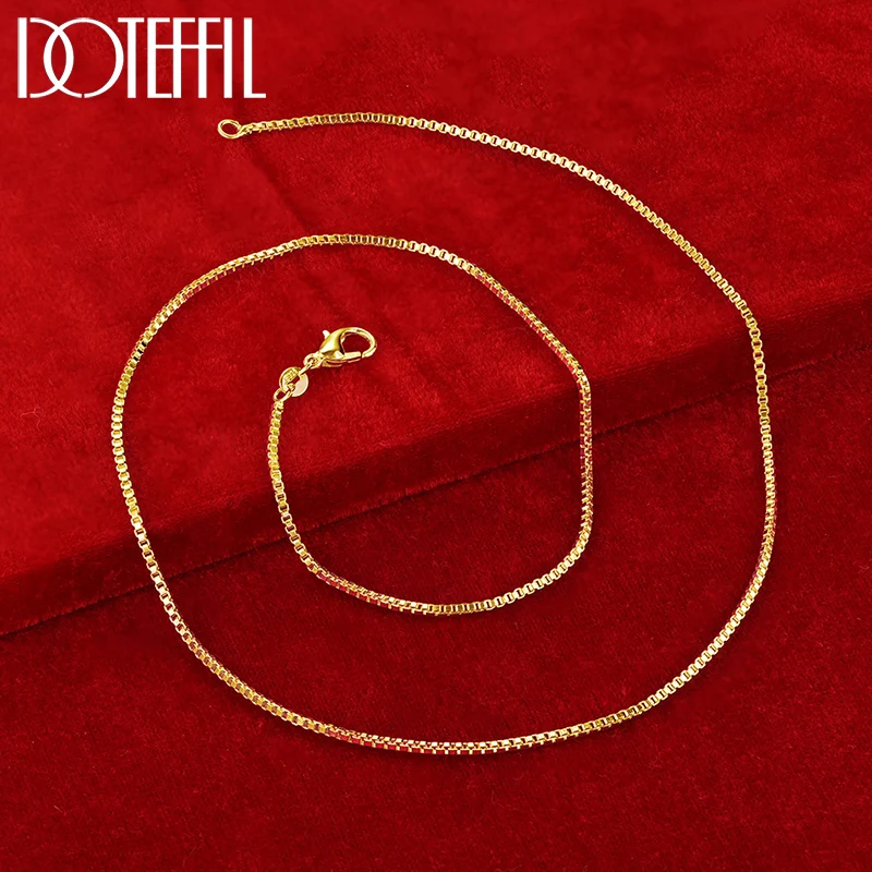 DOTEFFIL 18K Gold 1.5mm Base Box Chain Necklace For Man Women Wedding Engagement Fashion Jewelry