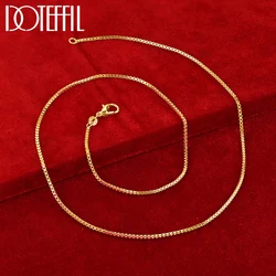 DOTEFFIL 18K Gold 1.5mm Base Box Chain Necklace For Man Women Wedding Engagement Fashion Jewelry
