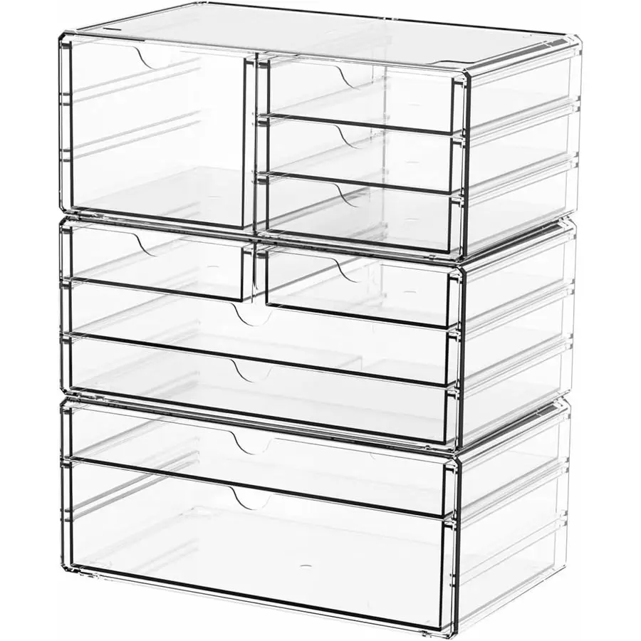 

3Pack Clear Drawer Organizers Stackable,Acrylic Storage Drawers With 10 Drawers,Multipurpose Office Supply Organizer and Makeup