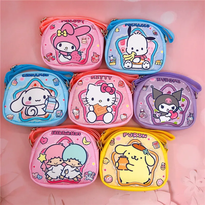 

Sanrio Hello Kitty Children's Shoulder Bag Girls Cartoon Cute Kulomi Pacha Dog Pentagram Double-sided Printed Crossbody Bag