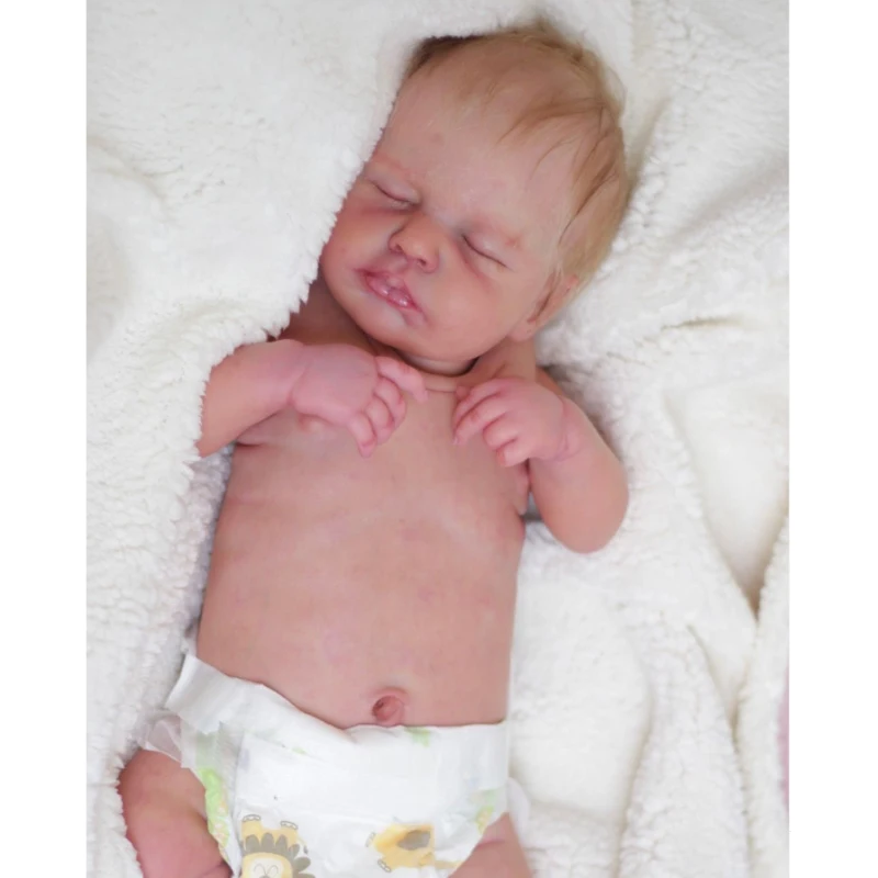 49CM Full Body Vinyl Reborn Asleep Loulou with Golden Hair Lifelike Newborn Baby Dolls Hand Painting 3D Skin with Visible Veins