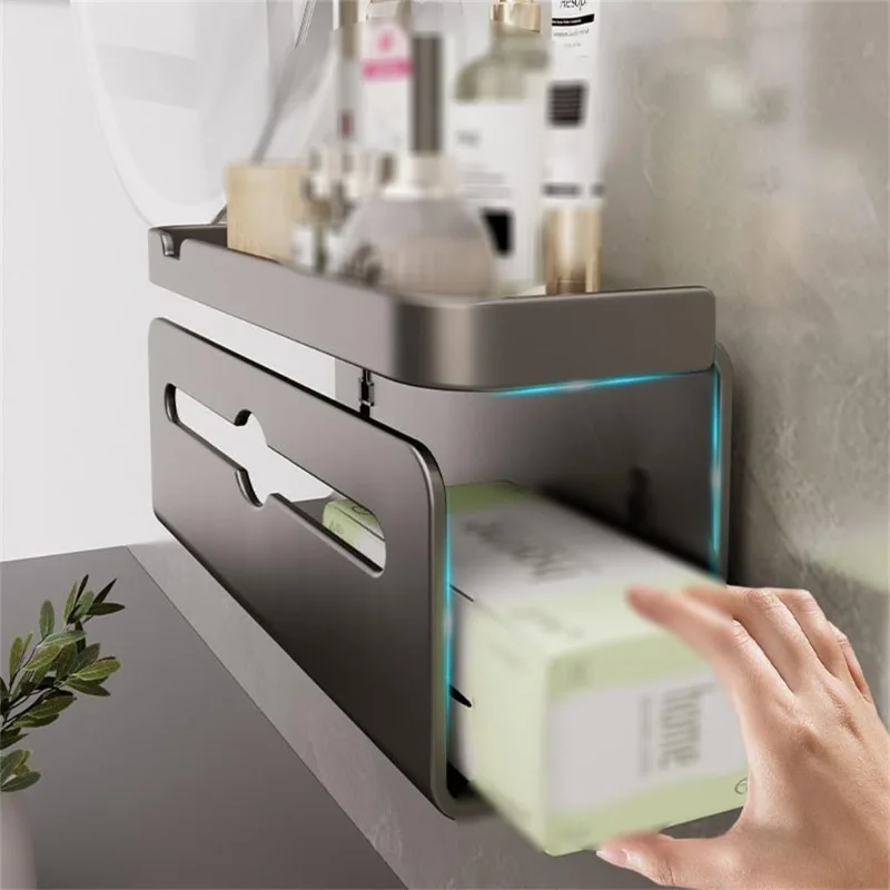 

Wall-Mounted Paper Towel Holder No Need to Punch Holes Papertowel Holder Space Aluminum Towel Paper Holder Double Layer Storage