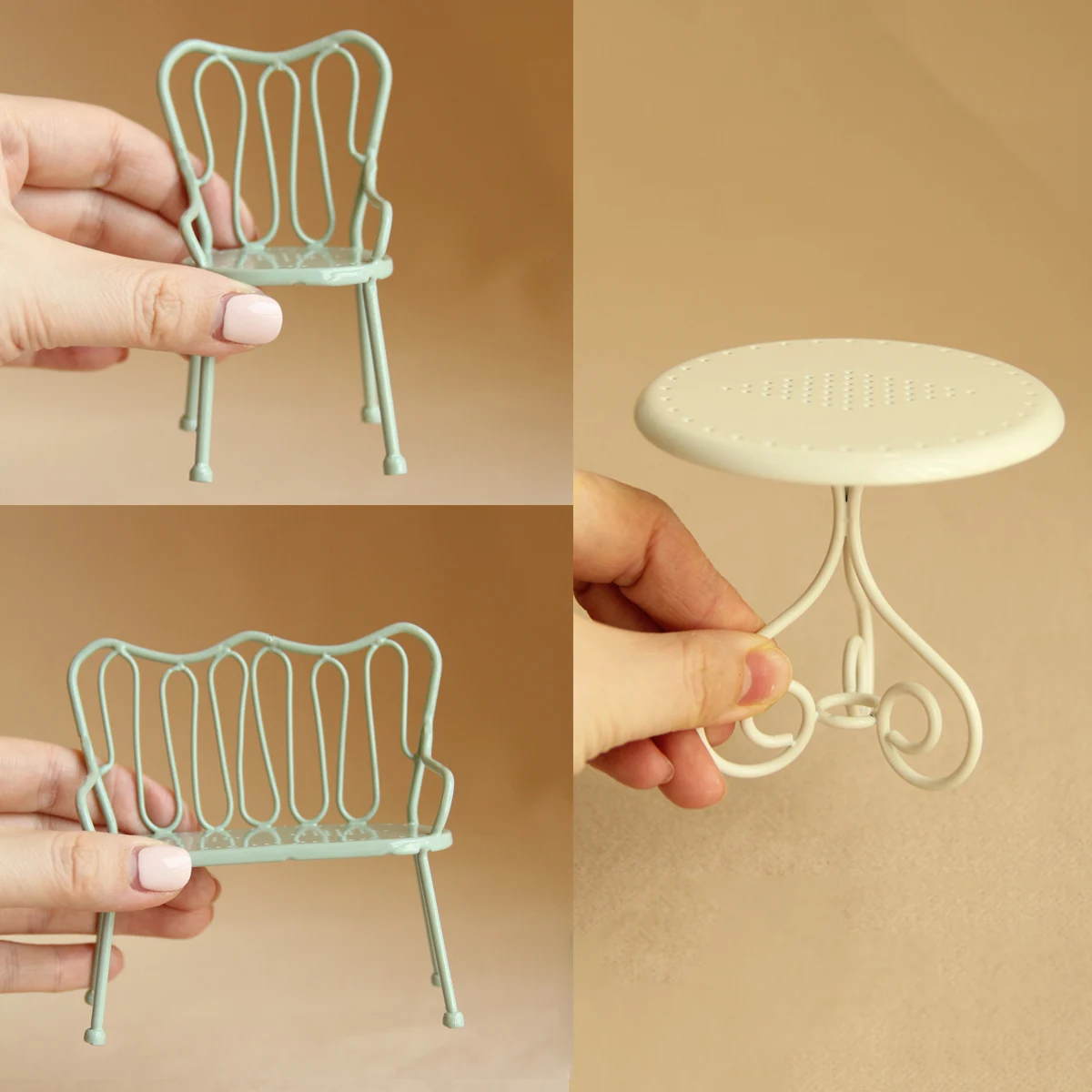 Jouets de maison de jeu de Simulation 1:12, Table et chaise d'art en fer, ensemble de 3 pièces adapté à la décoration de meubles de maison de poupée Bjd Ob11