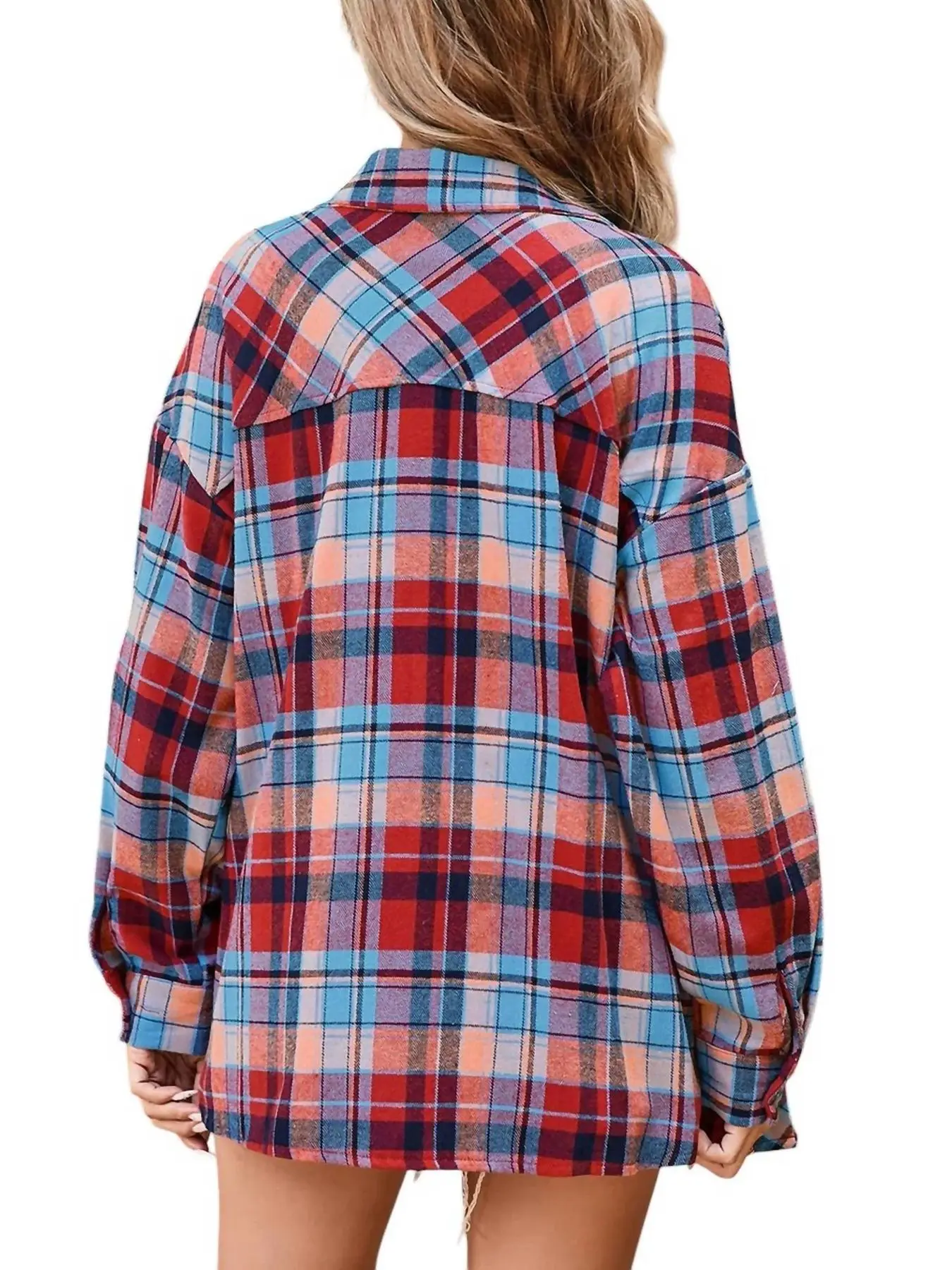 2025 New Women's Shirt Contrasted Color Plaid In Autumn Winter Casual Daily Loose Fashion Chemises Long Sleeve Collar Hemden
