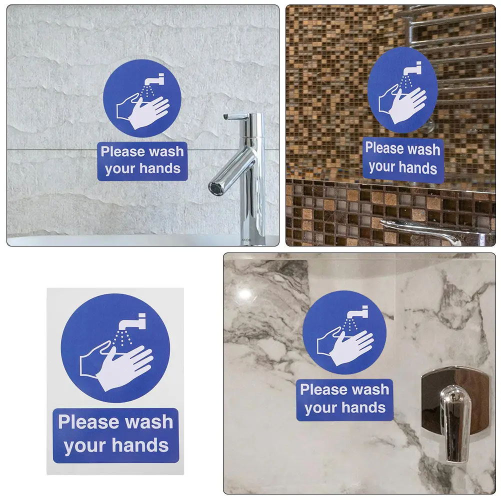 12Pcs Hand Washing Stickers for Bathroom Decor Wash Your Hands Wall Art Small Signs for Business Toilet Wallpaper Decals Wear