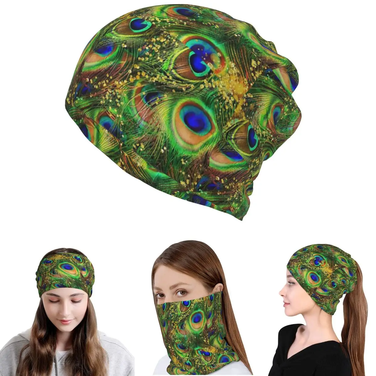 

Peacock Feathers Bandana Neck Cover Wrap Scarf Multi-use Headwear Beanies Hat Unisex Adult Windproof
