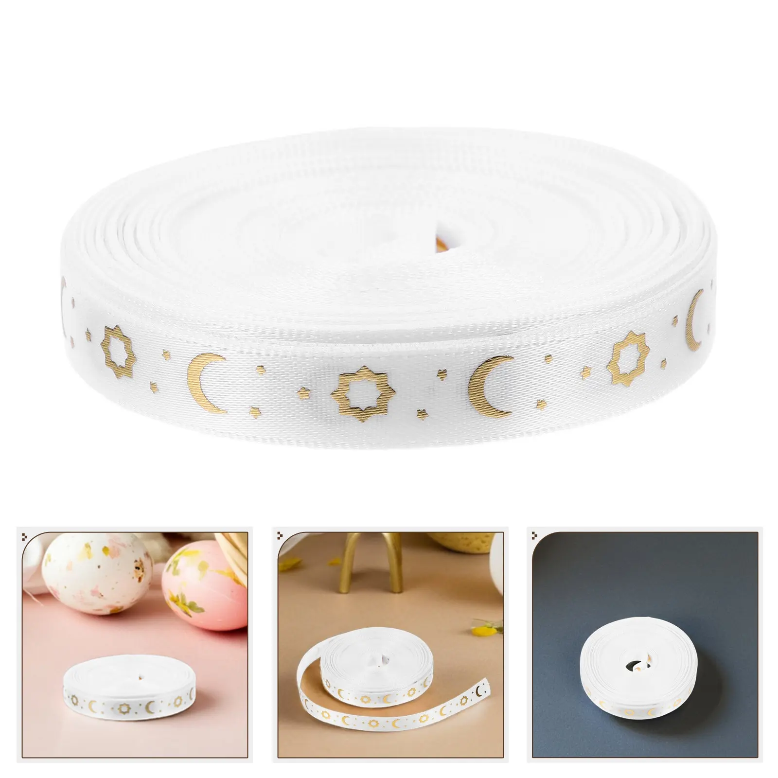 1 Roll Polyester Ribbon for Bows Middle Eastern Festival Wrapping Decorative Ribbon for Eid Mubarak Ramadan Crafts Wreaths