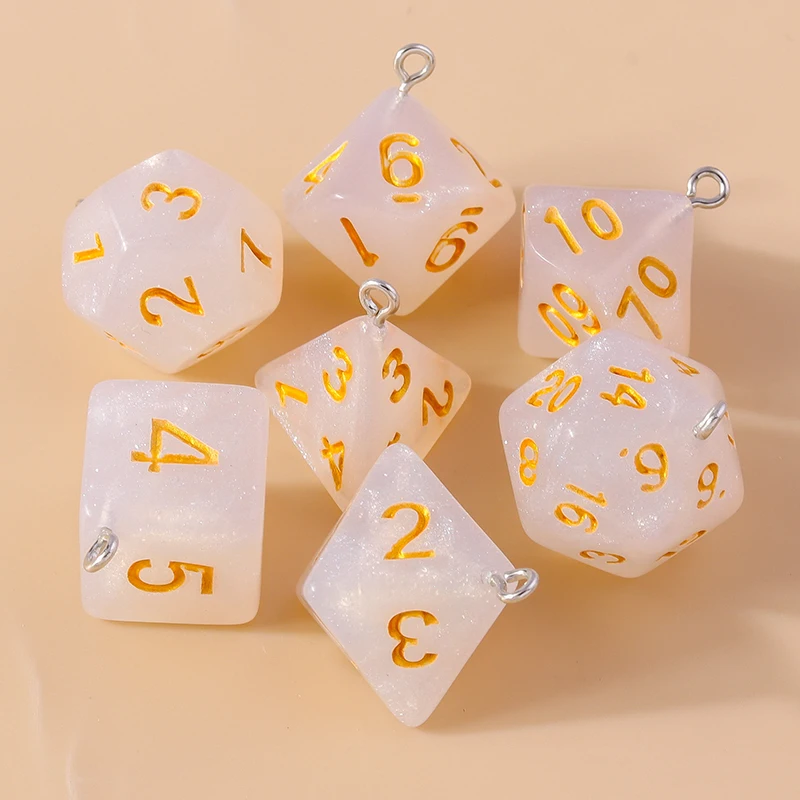 Leslie 7pcs/set Colorful Different Number Acrylic Dice Charms Game Props Multi-faceted Digital Dice for DIY Jewelry Making