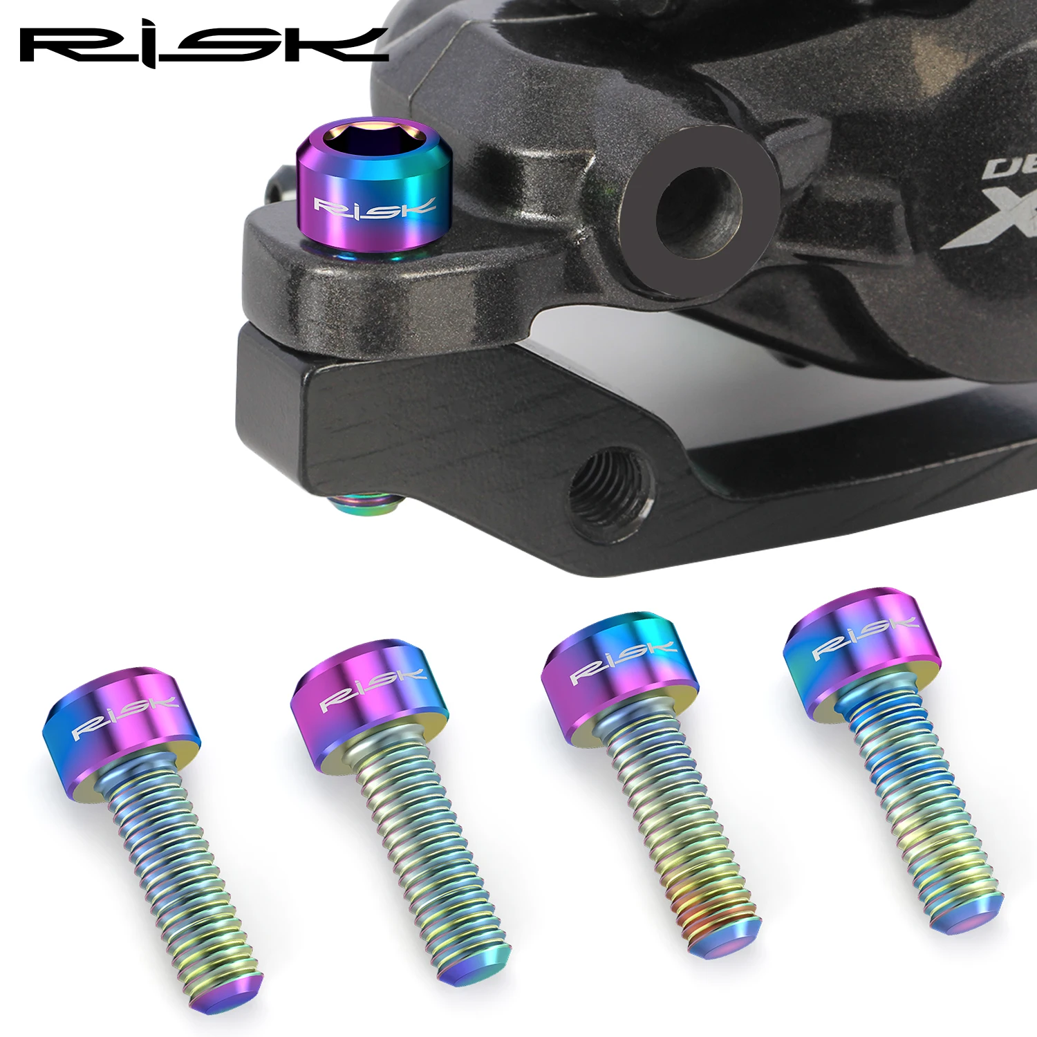 RISK 4PCS M6x16/18/20mm Bicycle Disc Brake Fixed Bolts with Washer Titanium Mountain Bike Brake Caliper Clamp