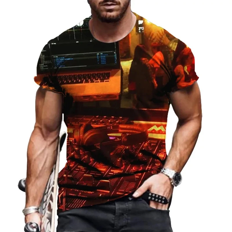 Fashionable New DJ T-shirt for Men  Printed Short Sleeve Nightclub Music Series Pattern Plus Size  Party Rock Round Neck Short S view 3