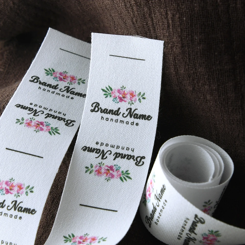 Étiquettes tissées personnalisées 100 % coton 3x6 cm, impression éco-encre, logos personnalisés pour le bricolage, la couture, les textiles de maison, les vêtements et les sacs