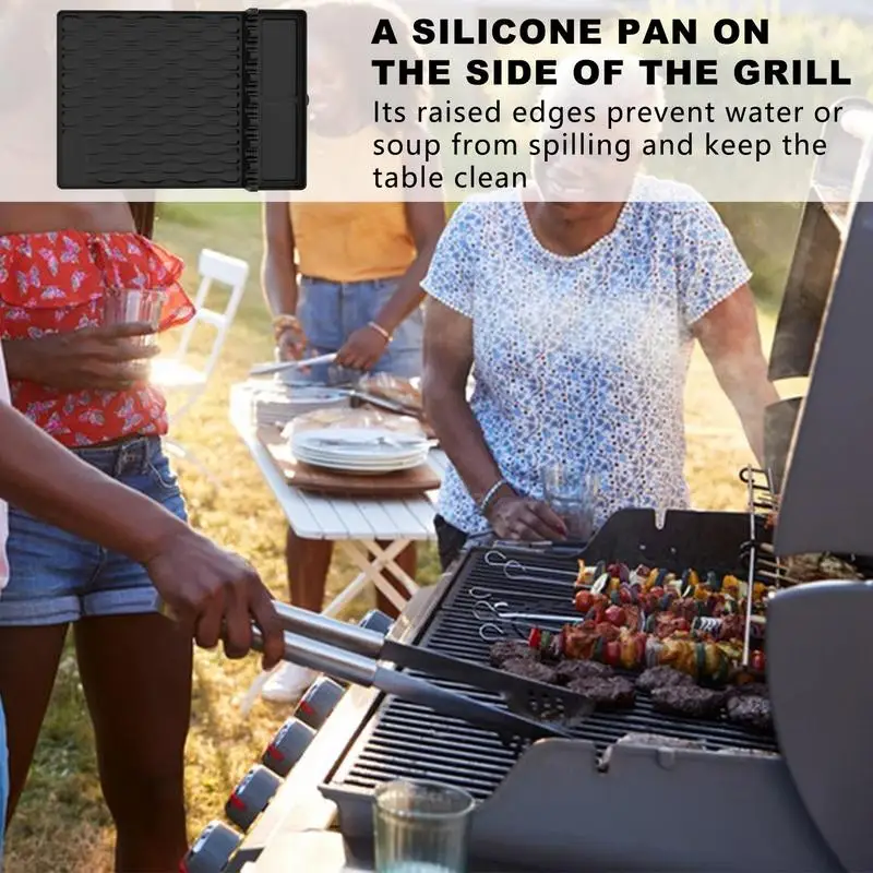 BBQ Side Rack Silicone Tray Silicone BBQ Baking Pan Mat Reusable Grill Drip Pans Grease Catcher For Oil Bottles Seasoning Jar