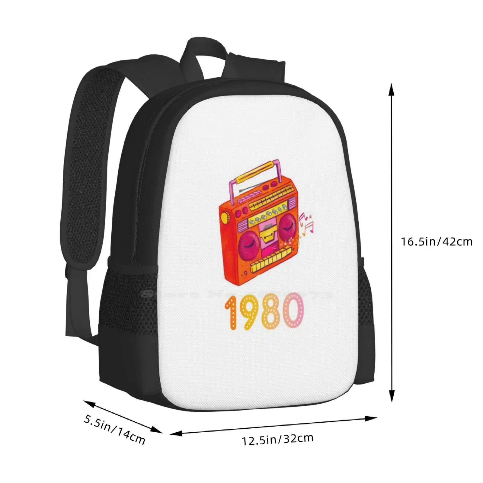 1980 Large Capacity School Backpack Laptop Bags 1980 80S Vintage Retro Cassette Player Music Birthday